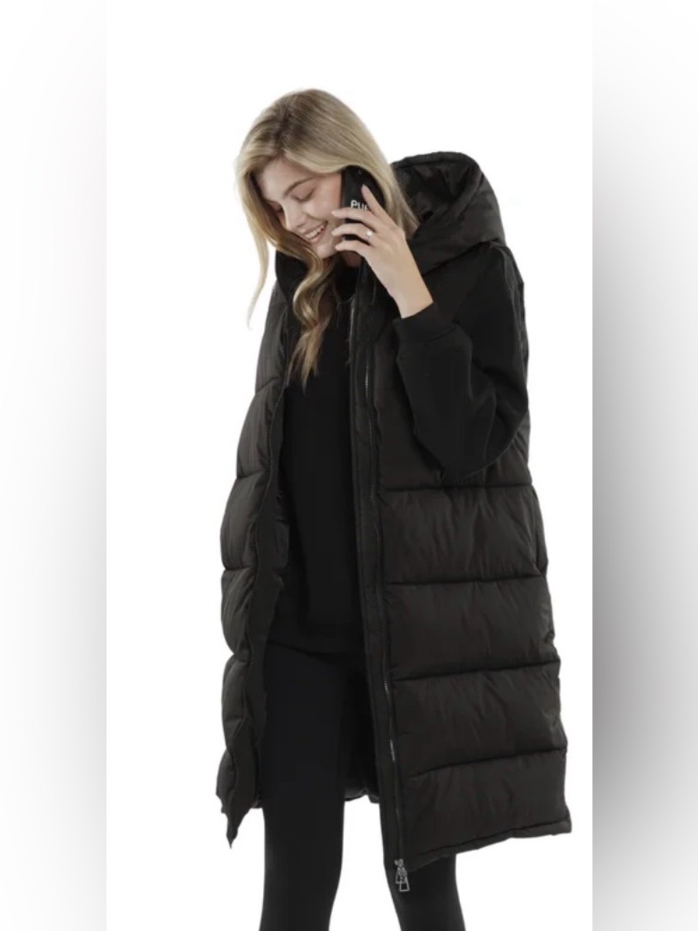 Puffit London Hooded Black Long Puffer Vest - Picture 7 of 16